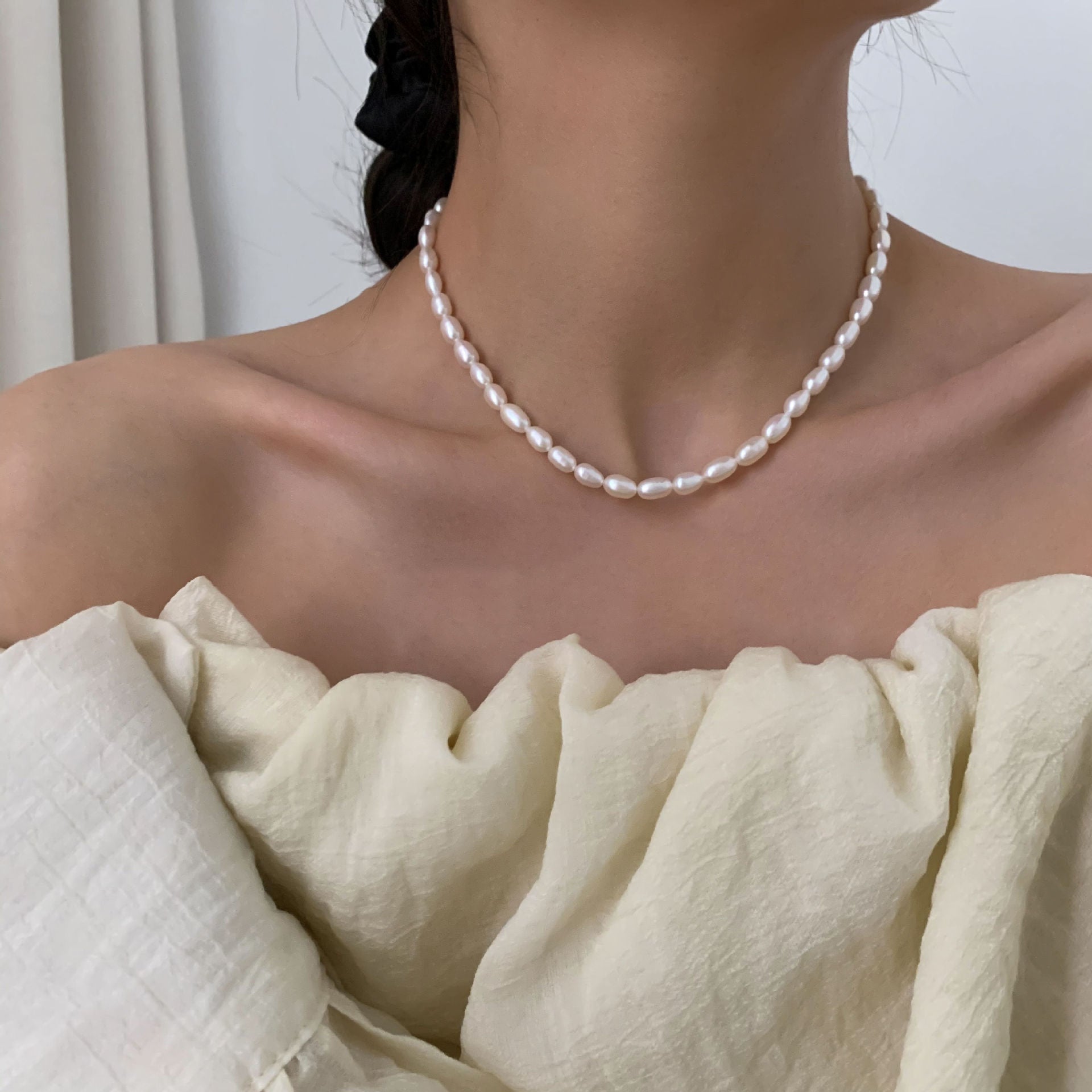 Choker Natural Freshwater Pearl Necklace 6mm