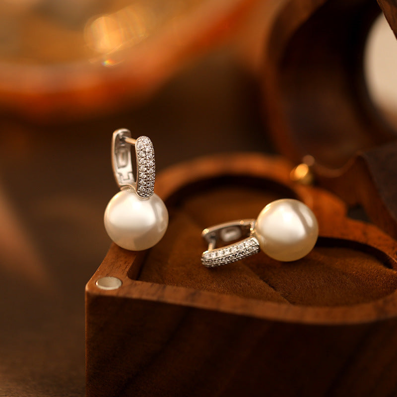 Luxury Sterling Silver freshwater pearl earrings U-shaped 9mm