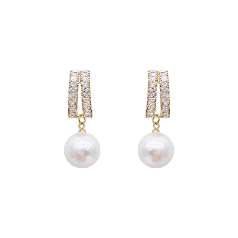 Pearl Pendant Earrings with Zircon for Women 9mm