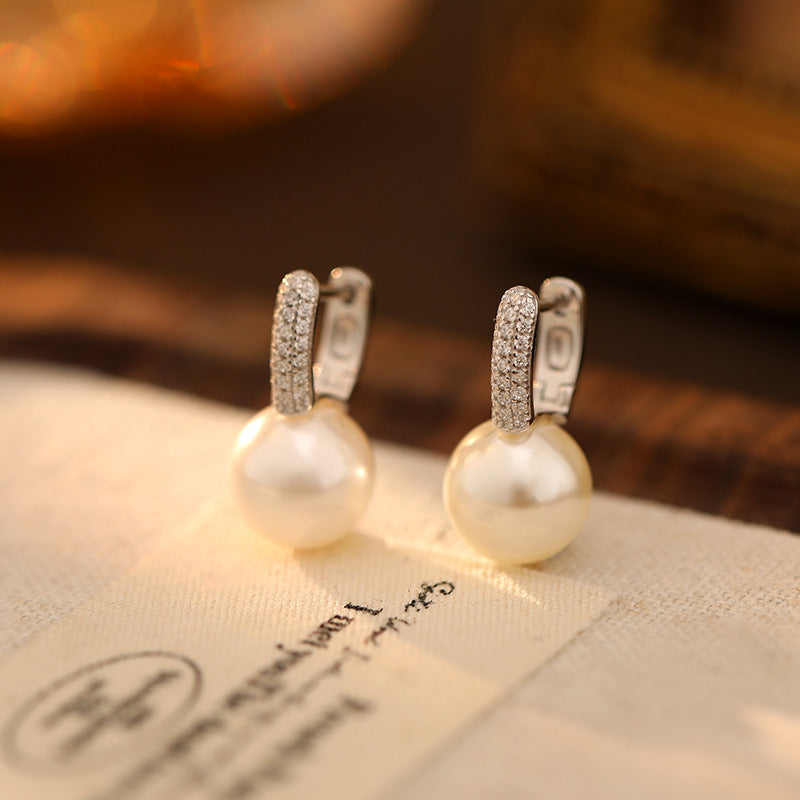 Luxury Sterling Silver freshwater pearl earrings U-shaped 9mm