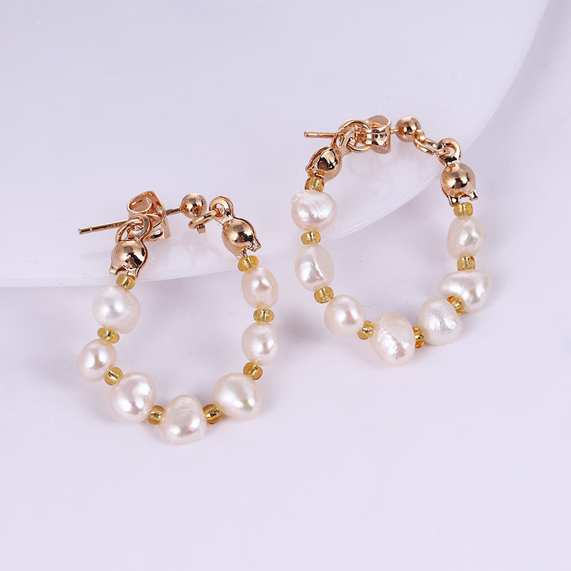 Retro Baroque Natural Freshwater Pearl Earrings for Women