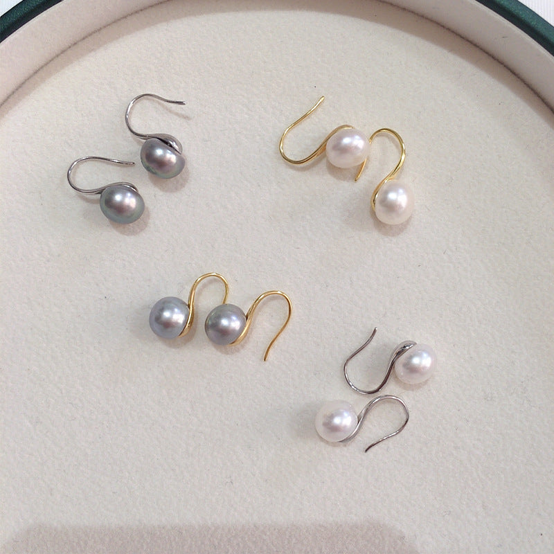 Classic S925 Sterling Silver High Heel Pearl Earrings 8mm