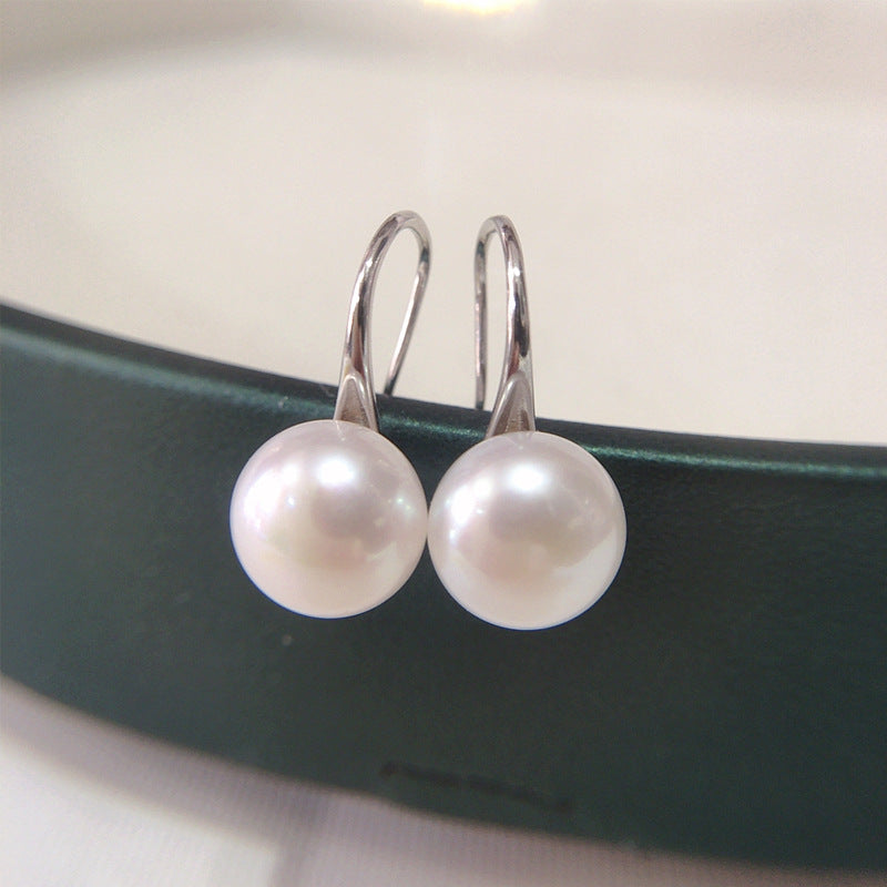 Classic S925 Sterling Silver High Heel Pearl Earrings 8mm