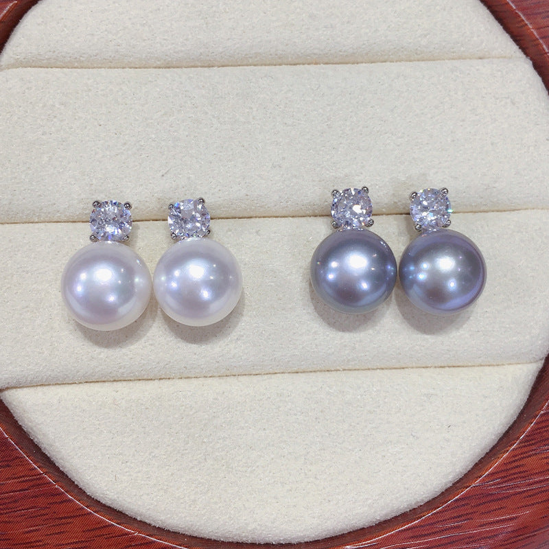 S925 Sterling Silver Natural freshwater pearl earrings 9.5-10mm large do