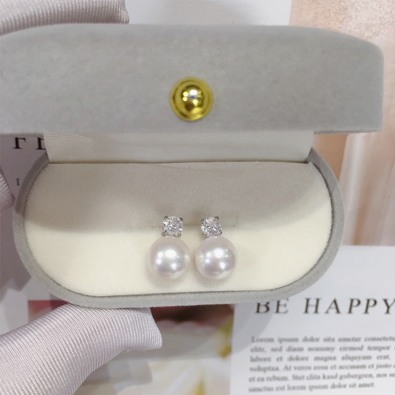 S925 Sterling Silver Natural freshwater pearl earrings 9.5-10mm large do