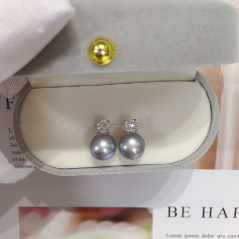 S925 Sterling Silver Natural freshwater pearl earrings 9.5-10mm large do