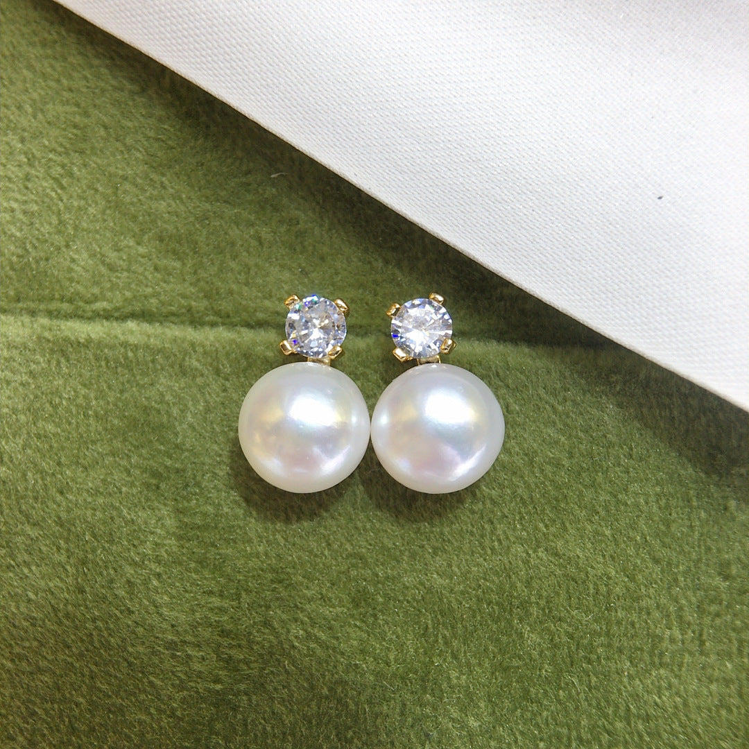 S925 Sterling Silver Natural freshwater pearl earrings 9.5-10mm large do