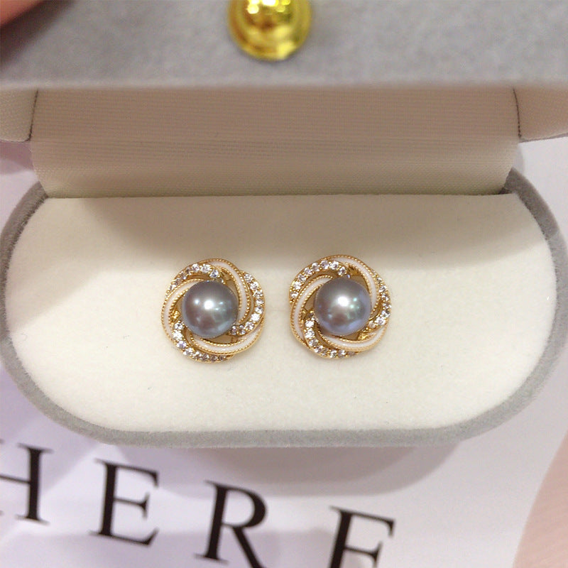 Stud 18K Gold Plated Natural Freshwater Pearl Earrings