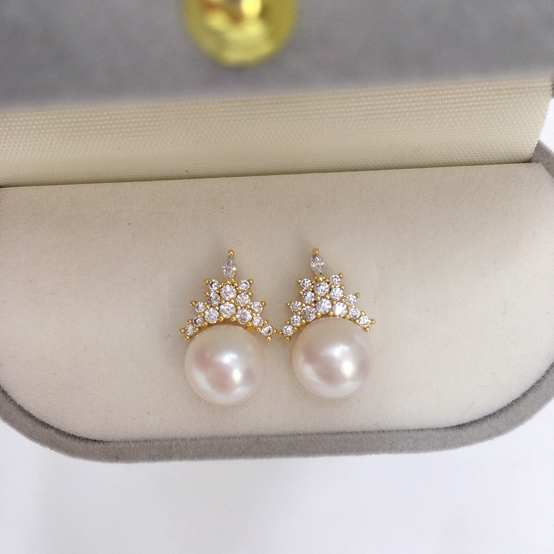 18K Gold Plated Natural Freshwater Pearl Earrings 9mm