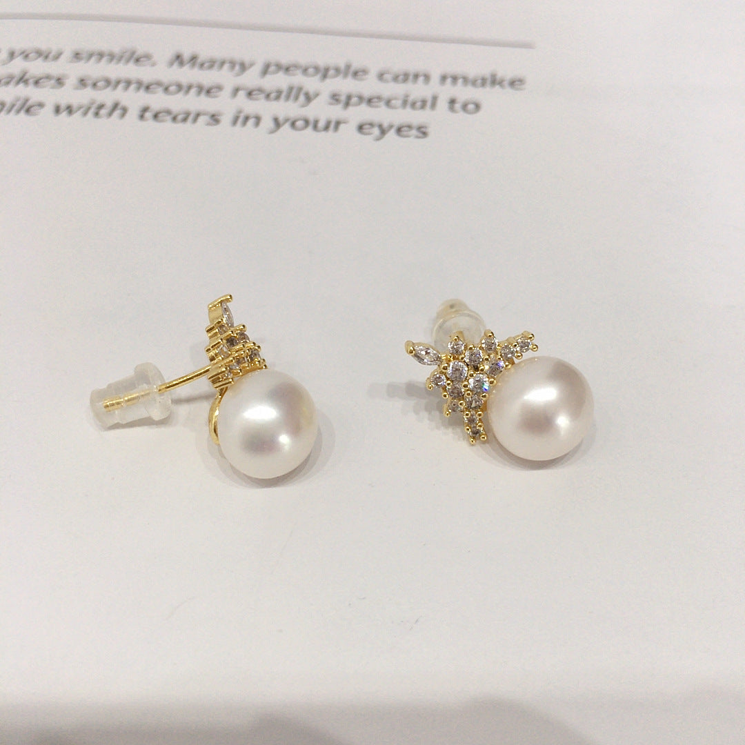 18K Gold Plated Natural Freshwater Pearl Earrings 9mm