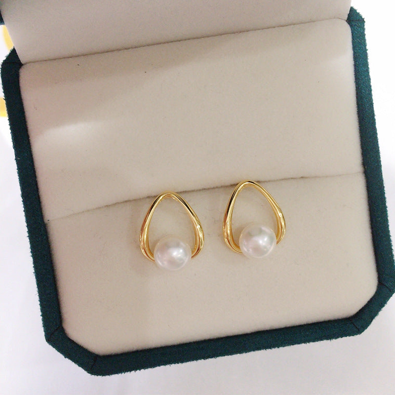 Luxury 18K Gold Plated Natural Freshwater Pearl Earrings 8mm