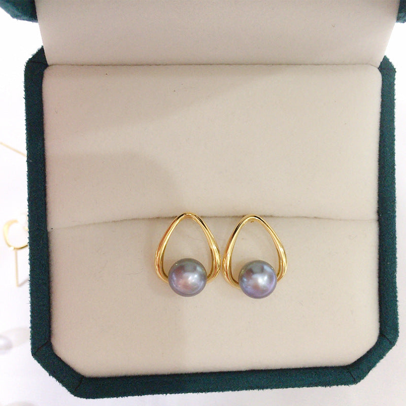 Luxury 18K Gold Plated Natural Freshwater Pearl Earrings 8mm