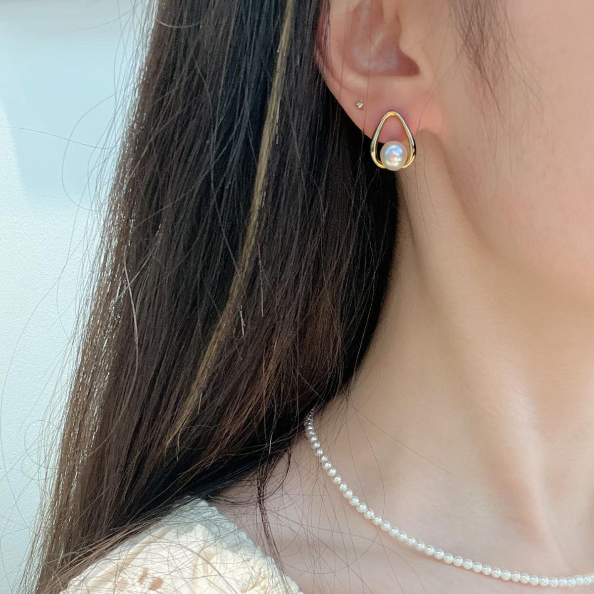 Luxury 18K Gold Plated Natural Freshwater Pearl Earrings 8mm