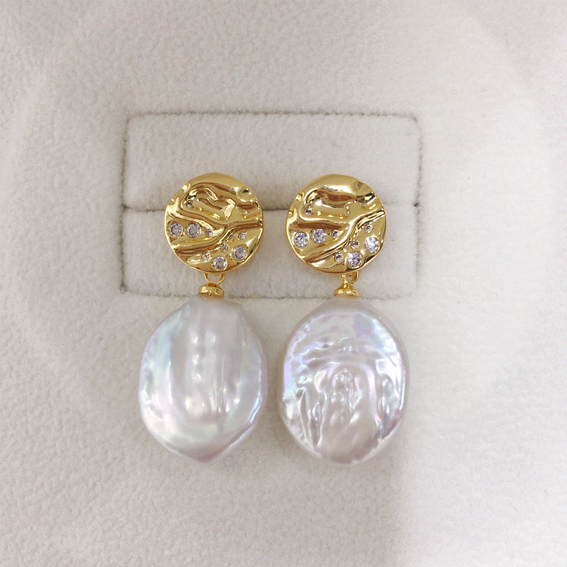 Baroque 18K Gold Plated Earrings Natural Freshwater Pearl Ear Studs