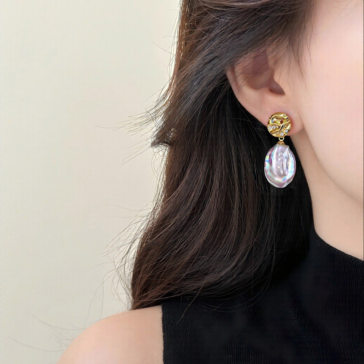 Baroque 18K Gold Plated Earrings Natural Freshwater Pearl Ear Studs