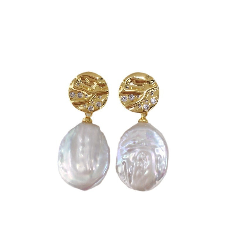 Baroque 18K Gold Plated Earrings Natural Freshwater Pearl Ear Studs