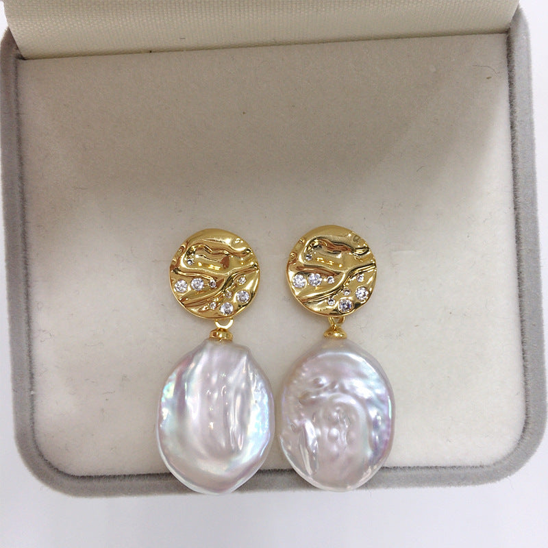 Baroque 18K Gold Plated Earrings Natural Freshwater Pearl Ear Studs