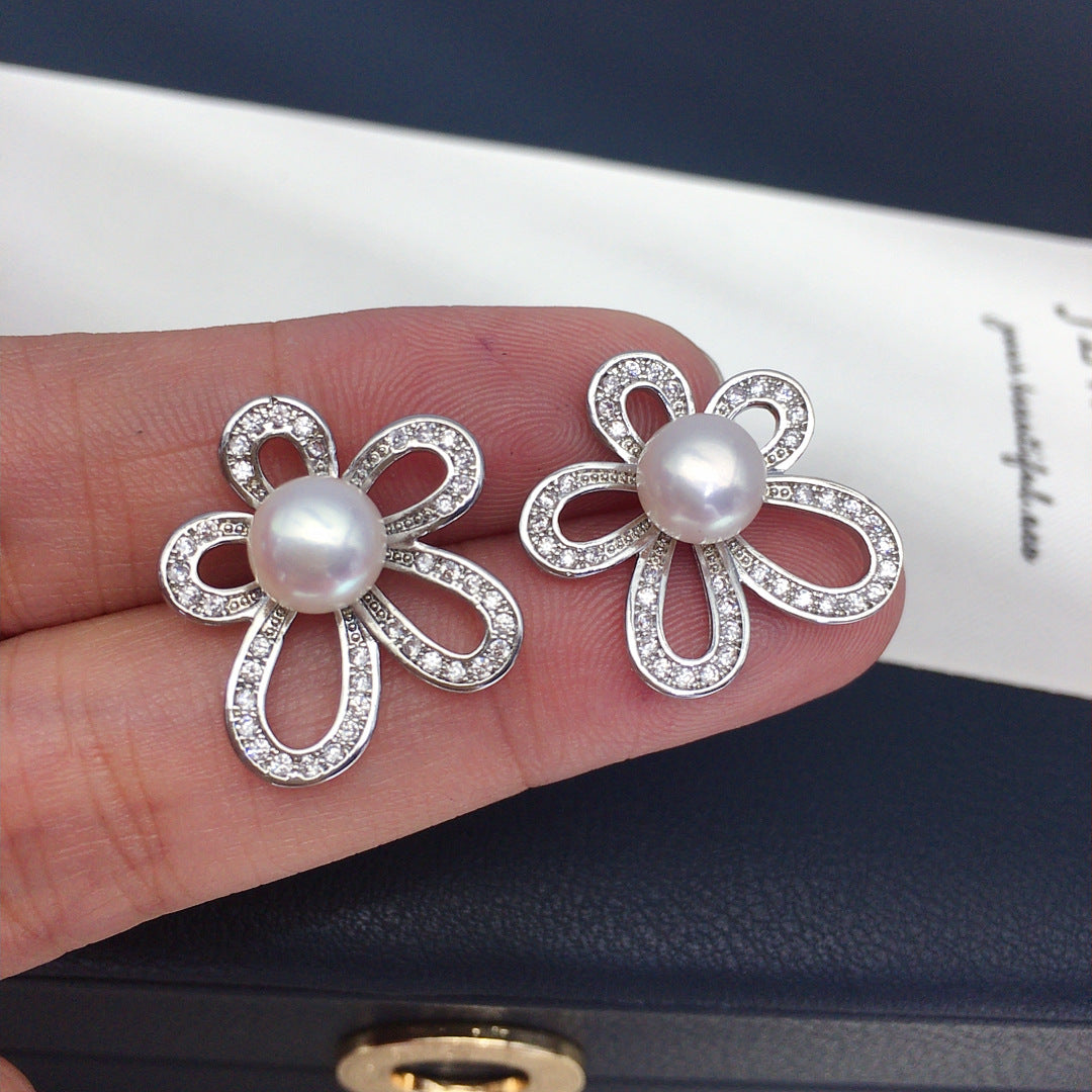 Flower S925 Sterling Silver Natural Freshwater Pearl Earrings