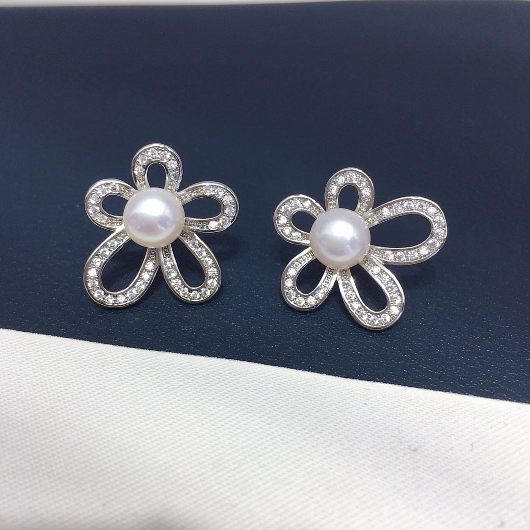 Flower S925 Sterling Silver Natural Freshwater Pearl Earrings