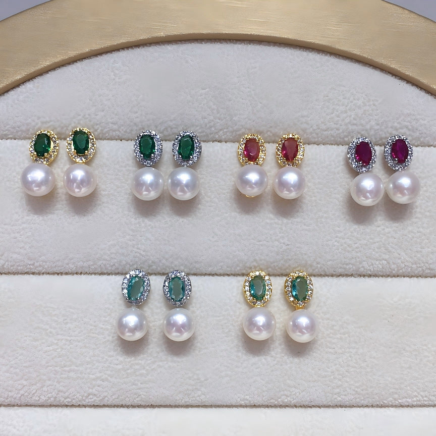 S925 Sterling Silver Natural Freshwater Pearl Earrings #858