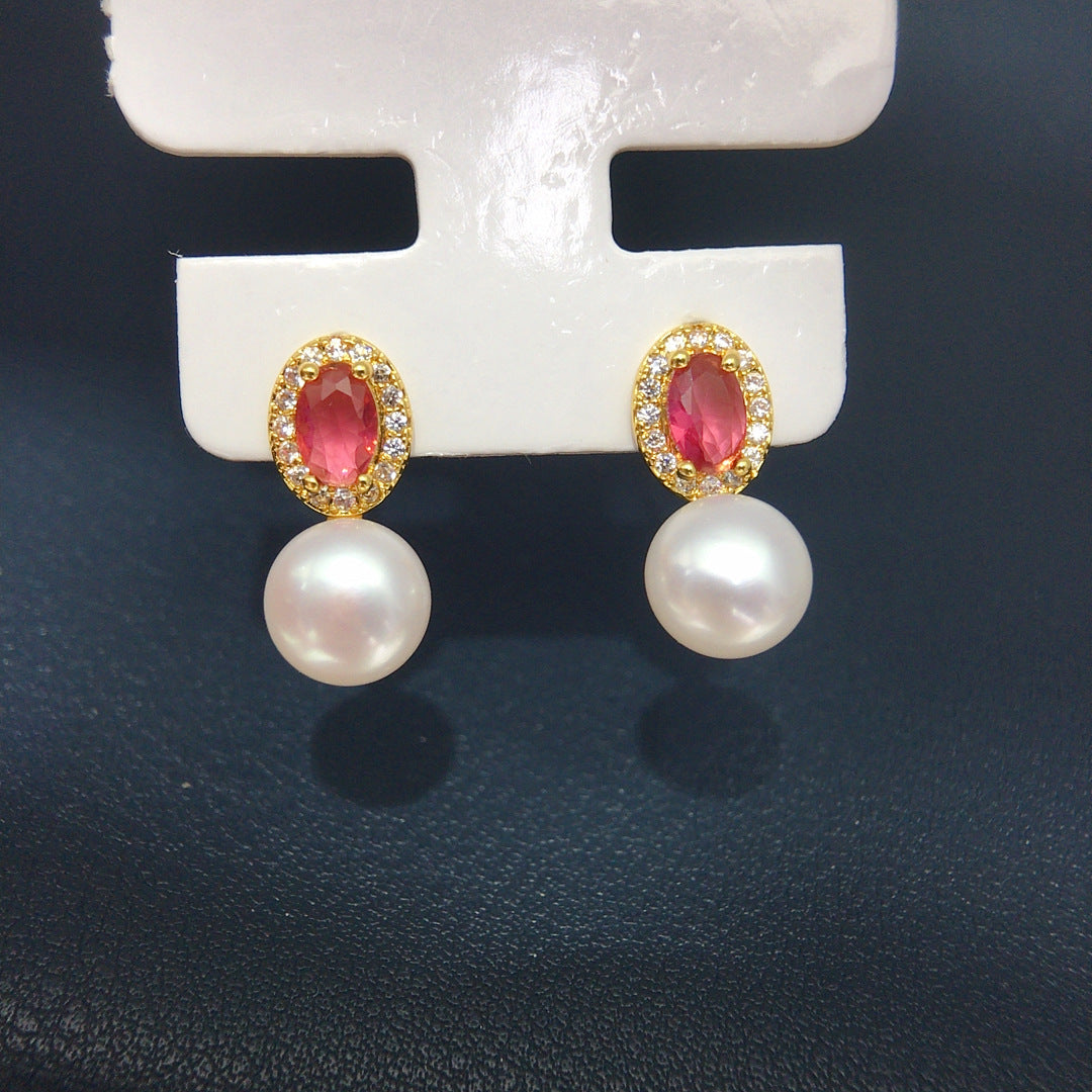 S925 Sterling Silver Natural Freshwater Pearl Earrings #858