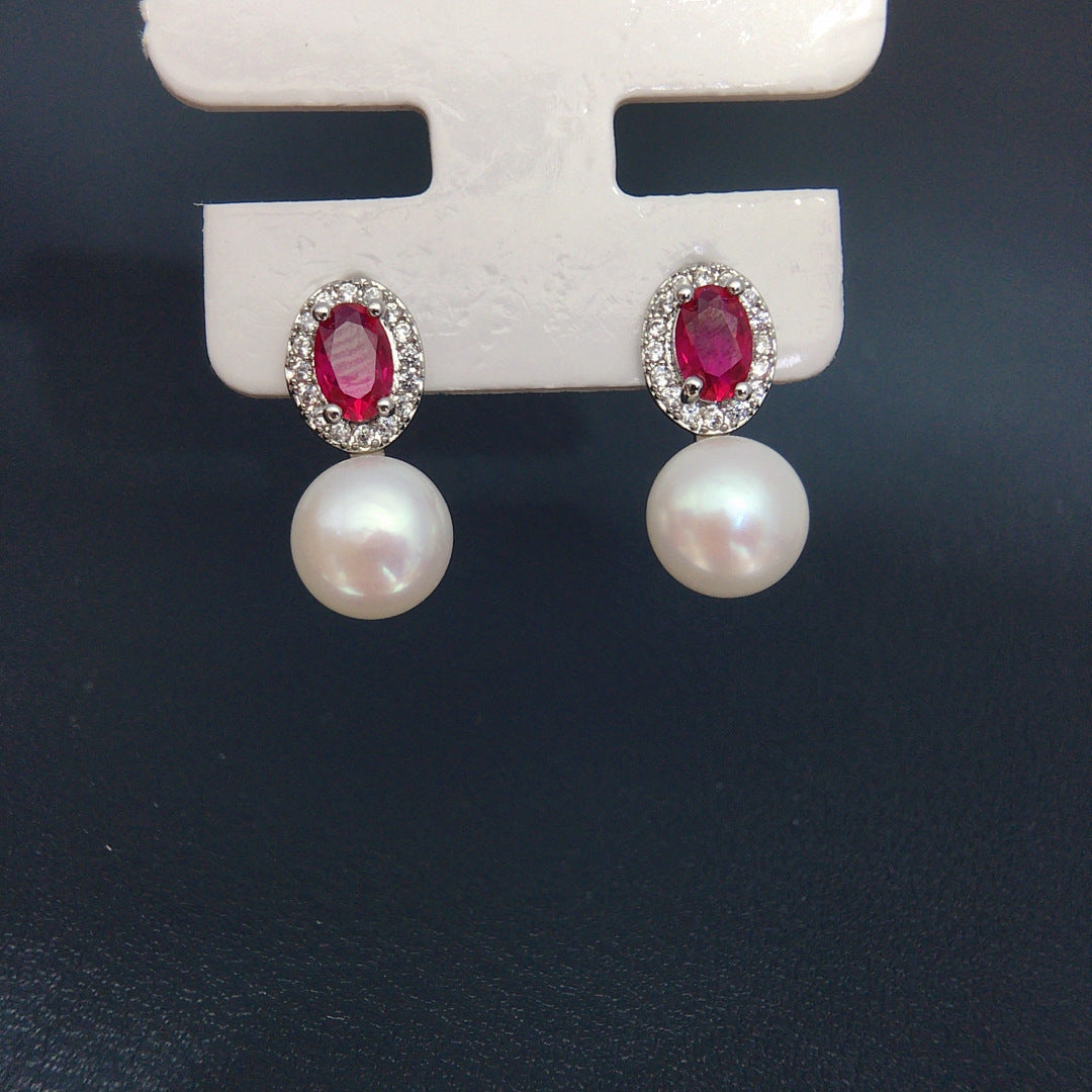 S925 Sterling Silver Natural Freshwater Pearl Earrings #858