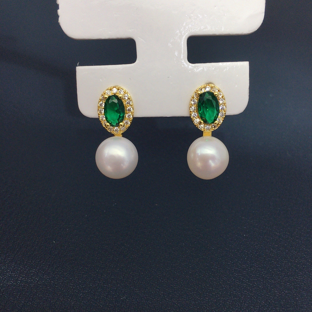 S925 Sterling Silver Natural Freshwater Pearl Earrings #858
