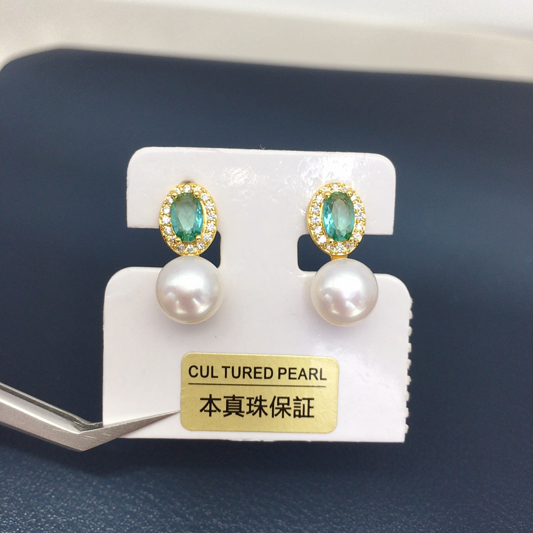 S925 Sterling Silver Natural Freshwater Pearl Earrings #858