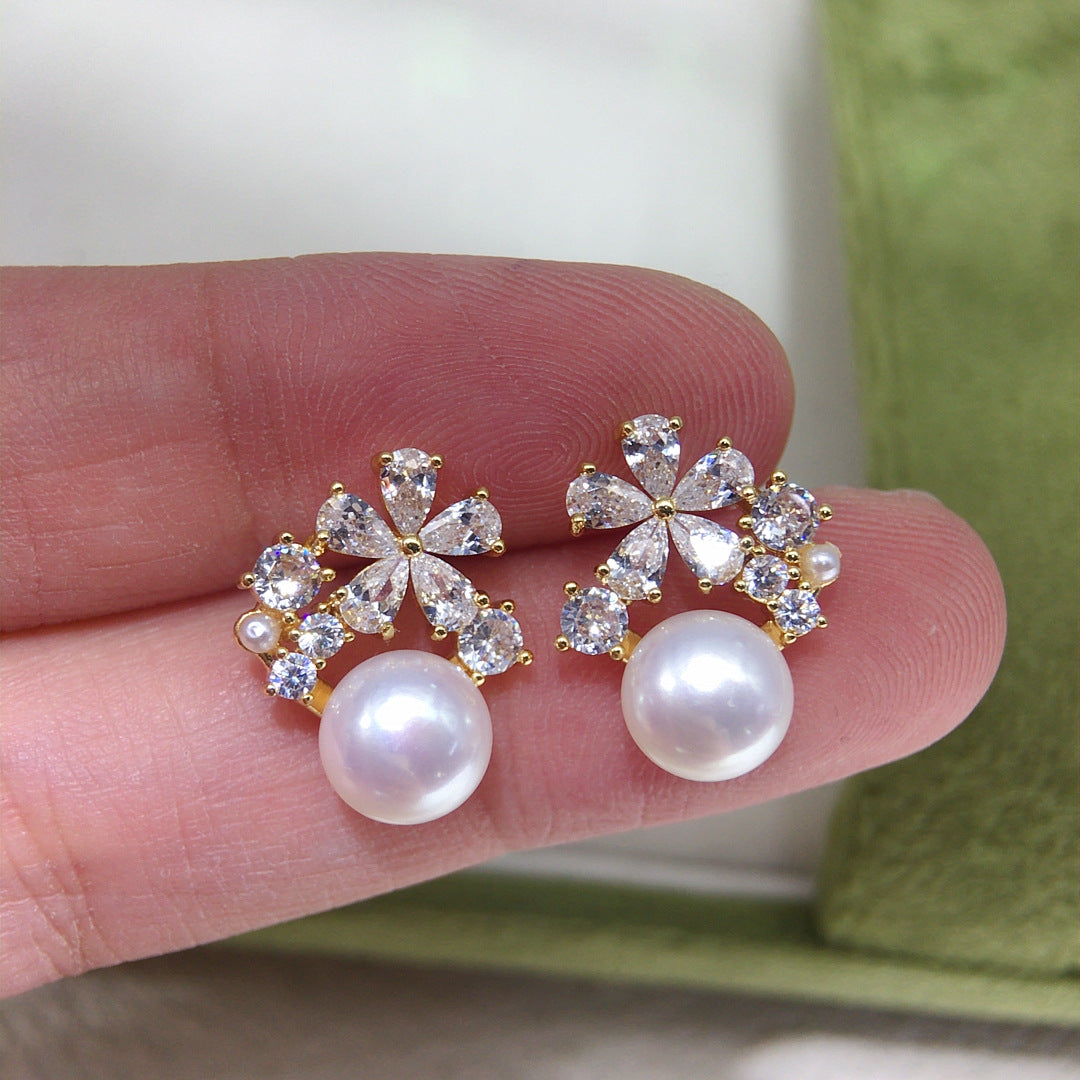 Stud Earrings Natural Freshwater Pearl Ear Studs 8mm