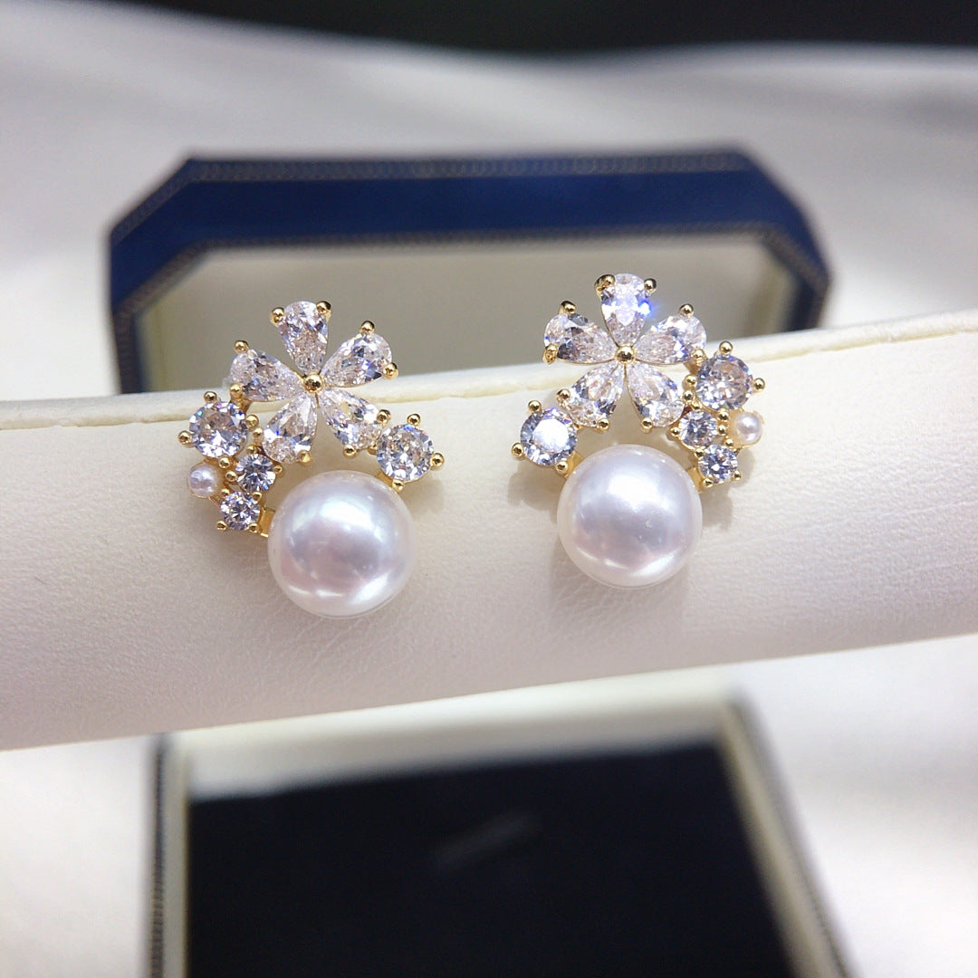 Stud Earrings Natural Freshwater Pearl Ear Studs 8mm