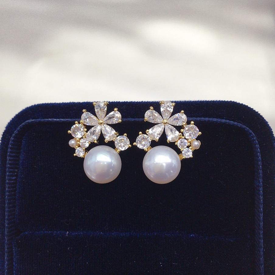 Stud Earrings Natural Freshwater Pearl Ear Studs 8mm