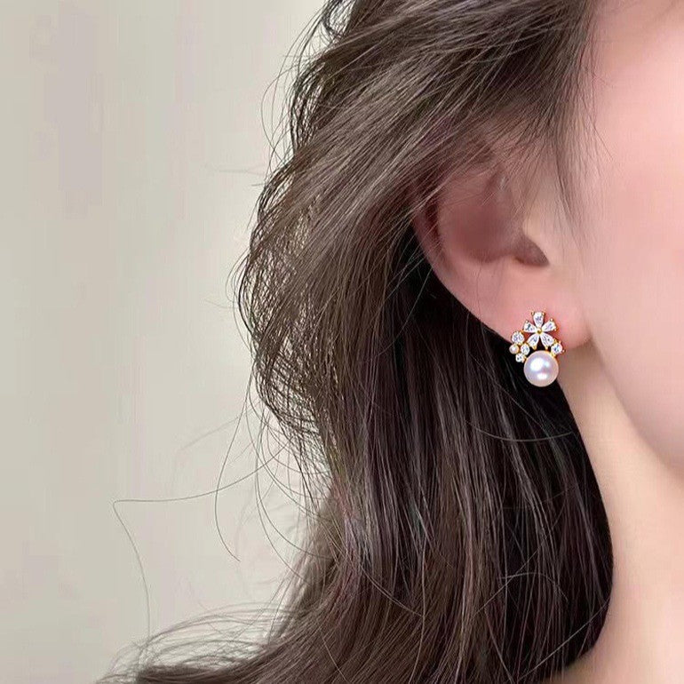 Stud Earrings Natural Freshwater Pearl Ear Studs 8mm