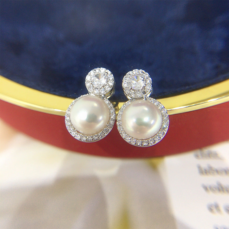 18K Gold Plated Natural Freshwater Pearl Earrings 8mm #026