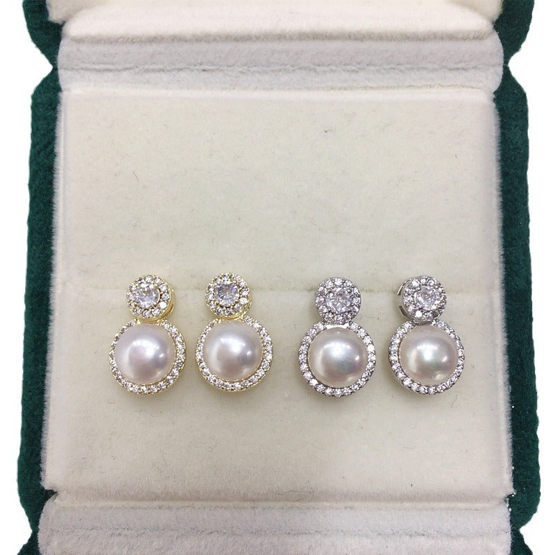 18K Gold Plated Natural Freshwater Pearl Earrings 8mm #026