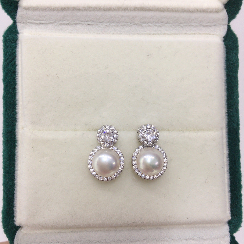 18K Gold Plated Natural Freshwater Pearl Earrings 8mm #026