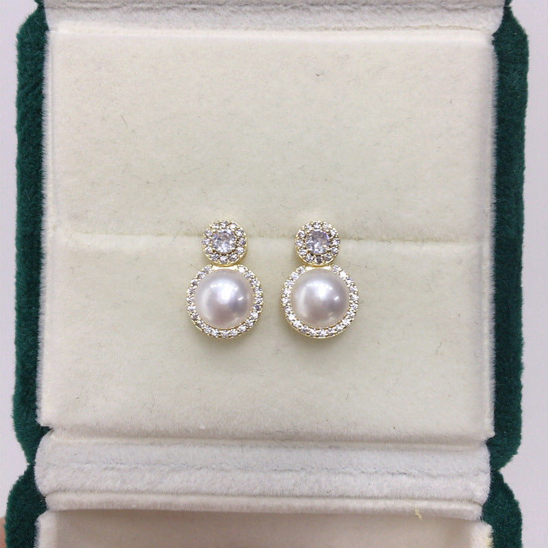 18K Gold Plated Natural Freshwater Pearl Earrings 8mm #026