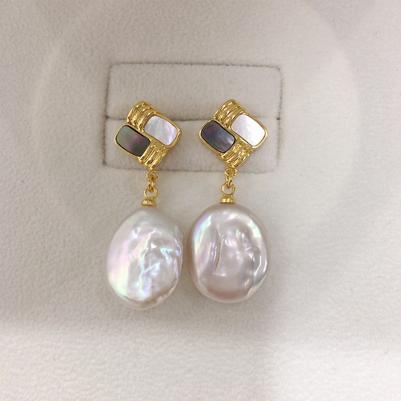 Baroque S925 Sterling Silver Natural Freshwater Pearl Earrings