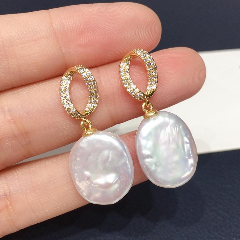 Baroque S925 Sterling Silver Natural Freshwater Pearl Earrings #266
