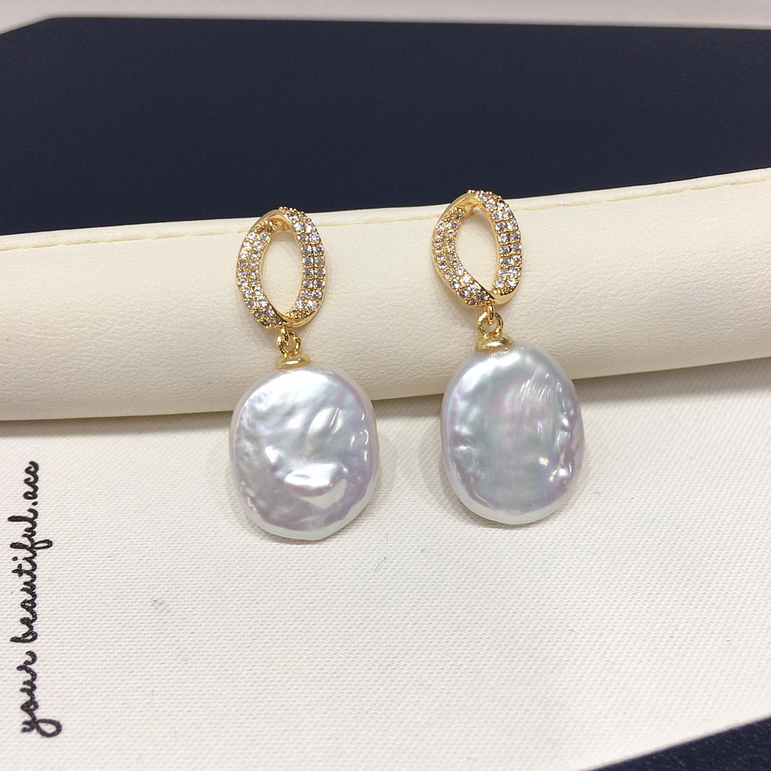 Baroque S925 Sterling Silver Natural Freshwater Pearl Earrings #266