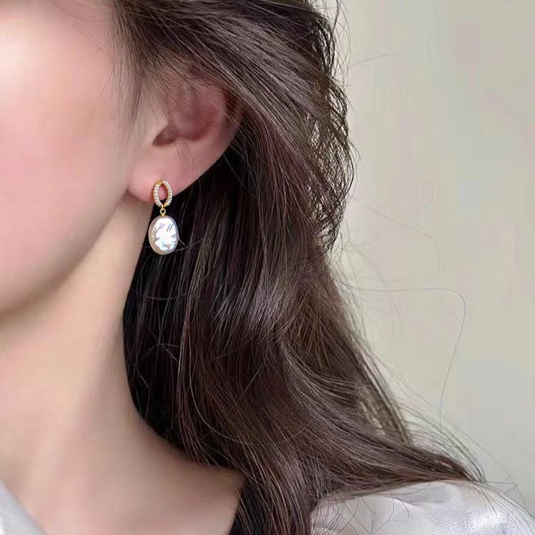 Baroque S925 Sterling Silver Natural Freshwater Pearl Earrings #266