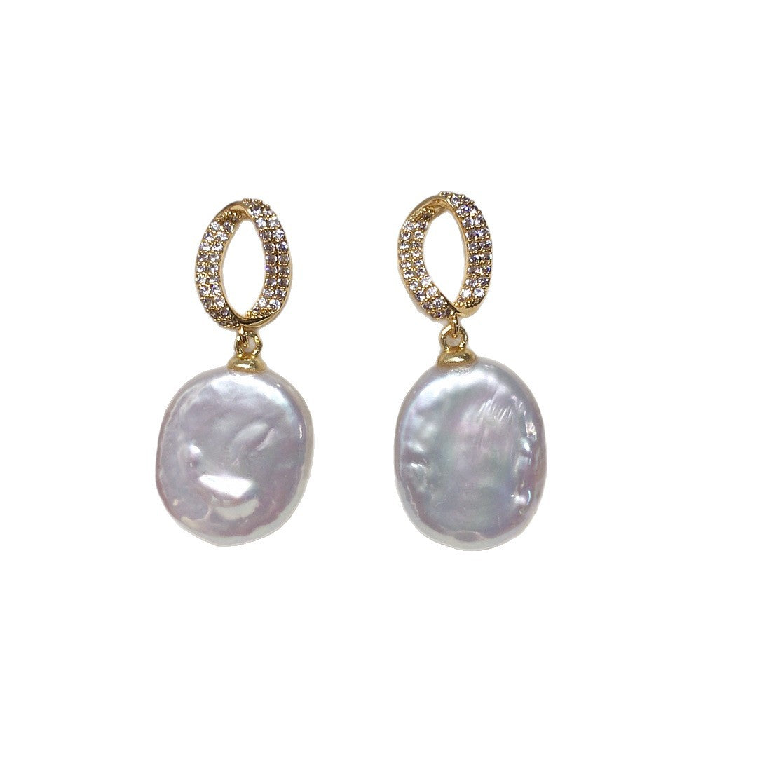 Baroque S925 Sterling Silver Natural Freshwater Pearl Earrings #266