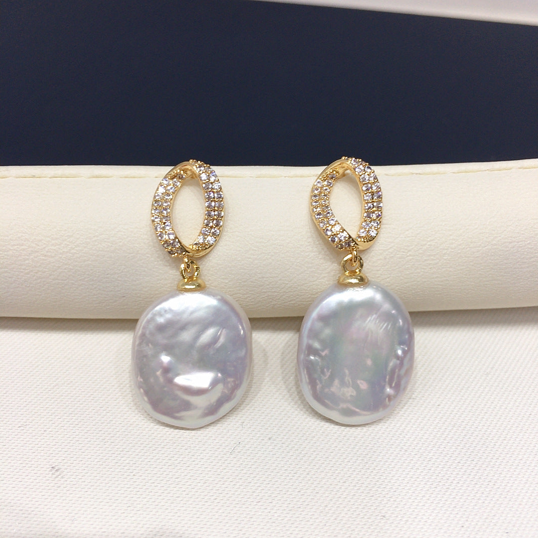 Baroque S925 Sterling Silver Natural Freshwater Pearl Earrings #266