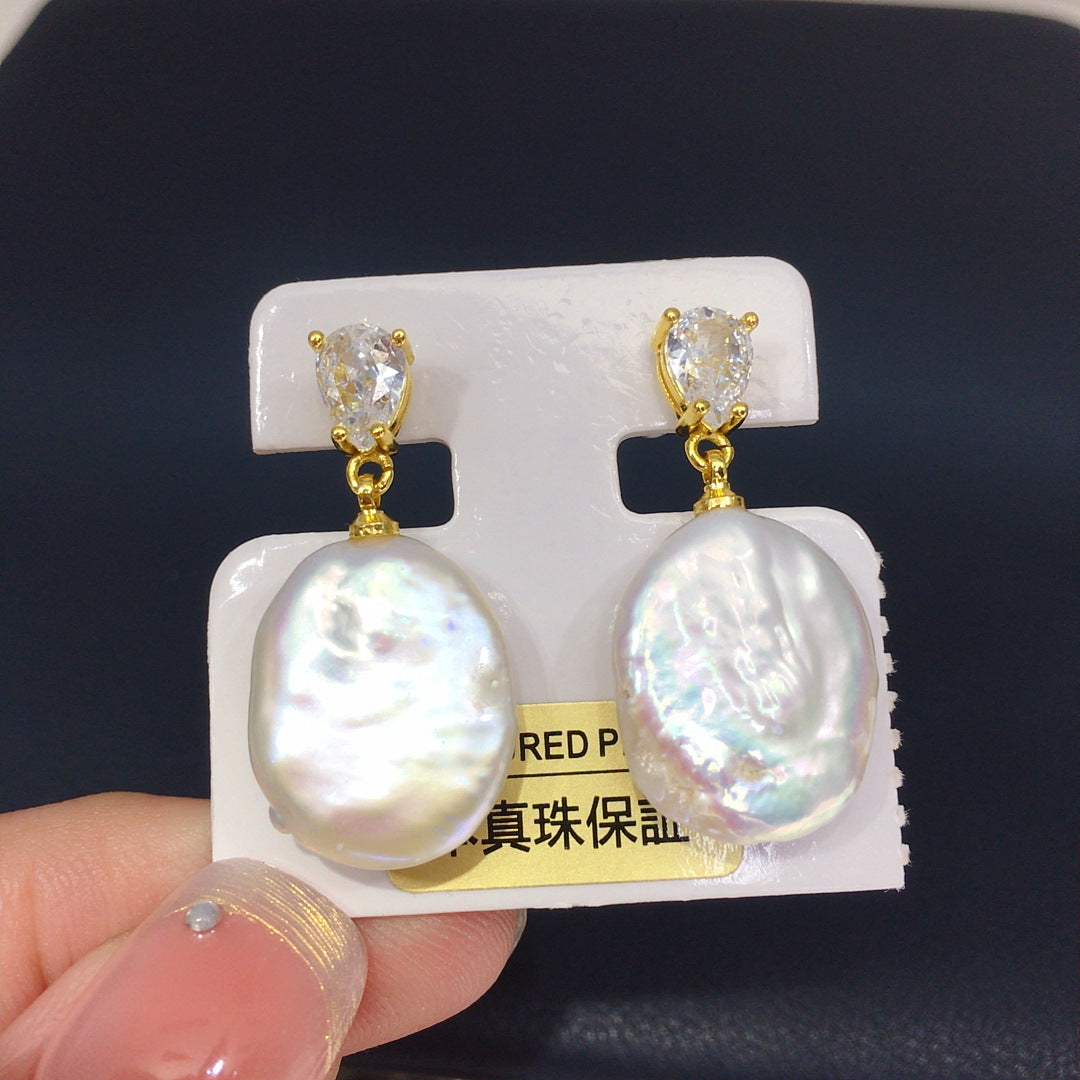 Baroque S925 Sterling Silver Natural Freshwater Pearl Earrings #650