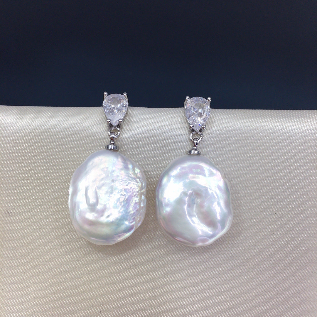 Baroque S925 Sterling Silver Natural Freshwater Pearl Earrings #650