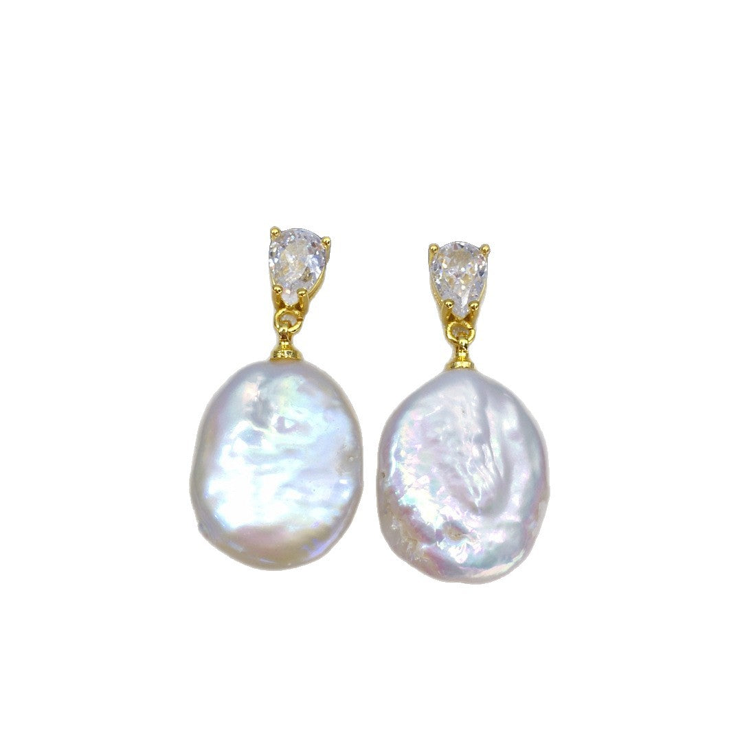 Baroque S925 Sterling Silver Natural Freshwater Pearl Earrings #650
