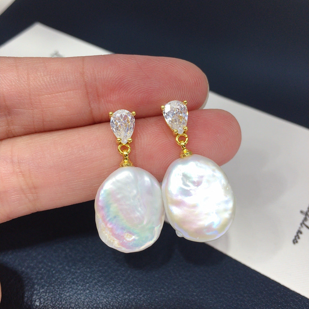 Baroque S925 Sterling Silver Natural Freshwater Pearl Earrings #650