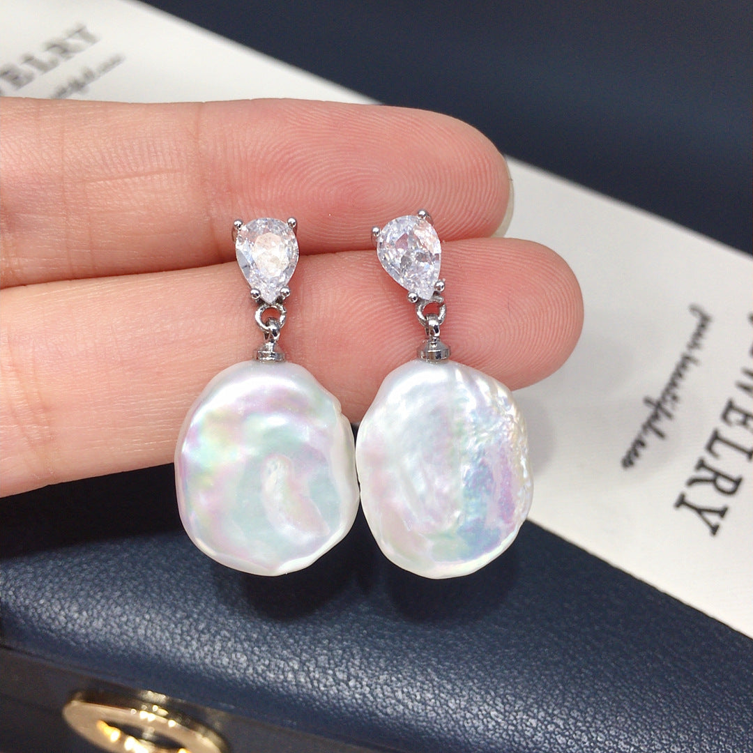 Baroque S925 Sterling Silver Natural Freshwater Pearl Earrings #650