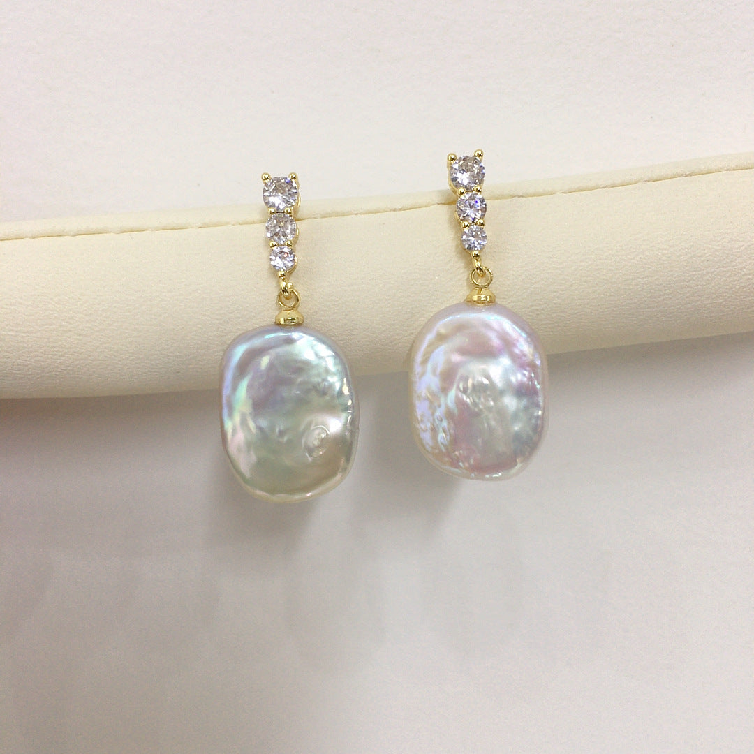 Baroque S925 Sterling Silver Natural Freshwater Pearl Earrings #938