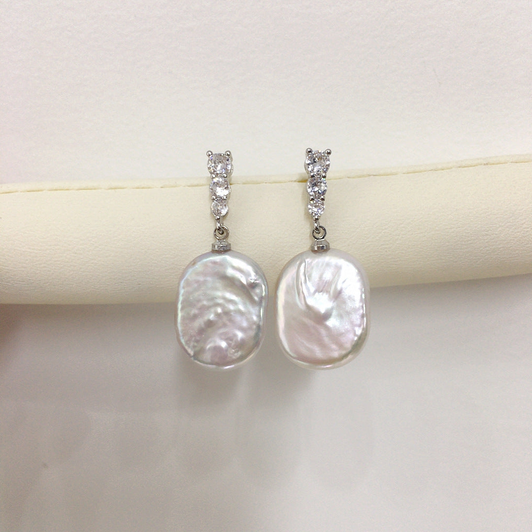 Baroque S925 Sterling Silver Natural Freshwater Pearl Earrings #938