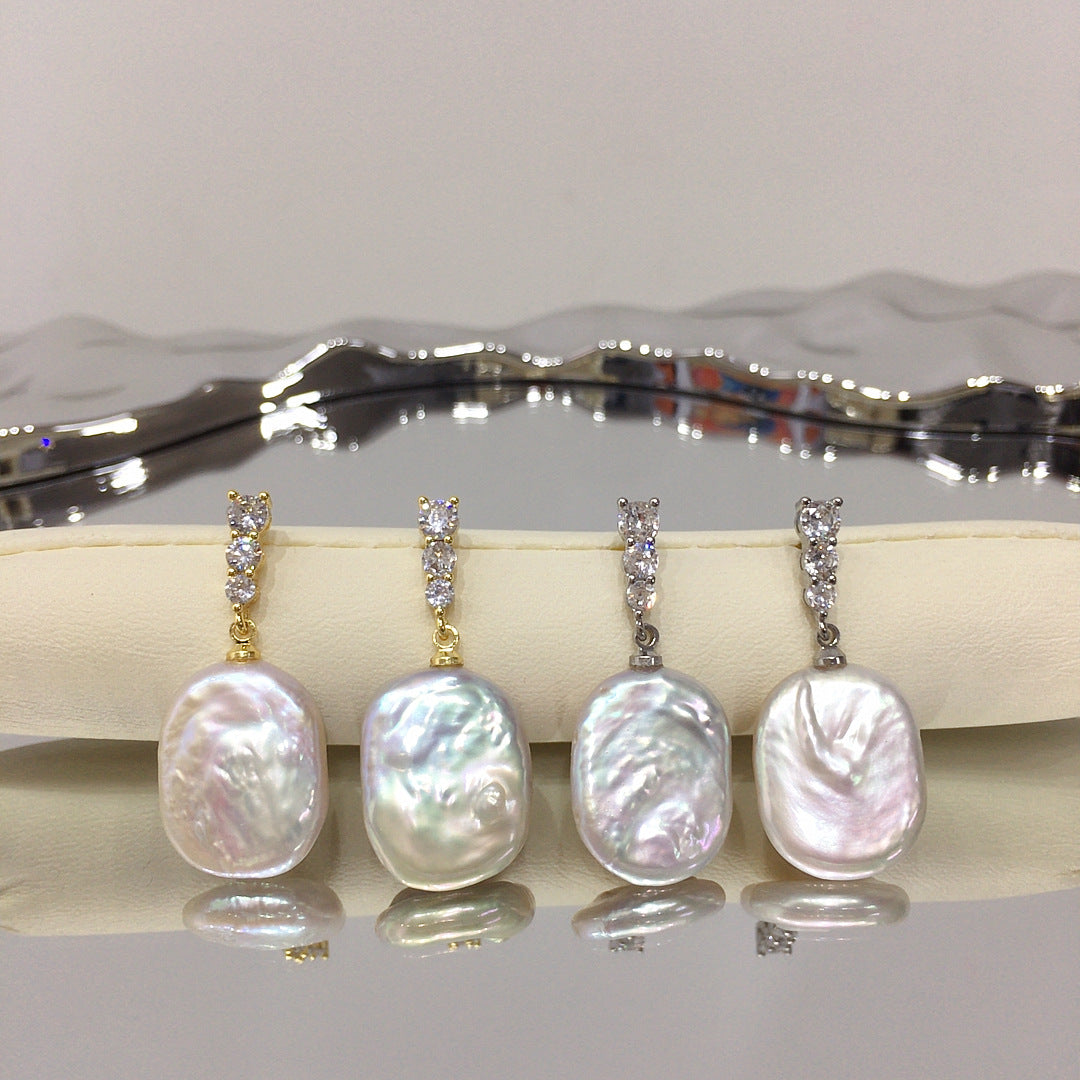 Baroque S925 Sterling Silver Natural Freshwater Pearl Earrings #938